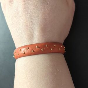 Linea Pelle Collection Gold Tone Brown Leather Studded Statement Bracelet